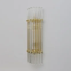 New Pamono Mid-Century Brass and Murano Glass Triedri Sconces in the style of Venini, 2000s, Set of 2