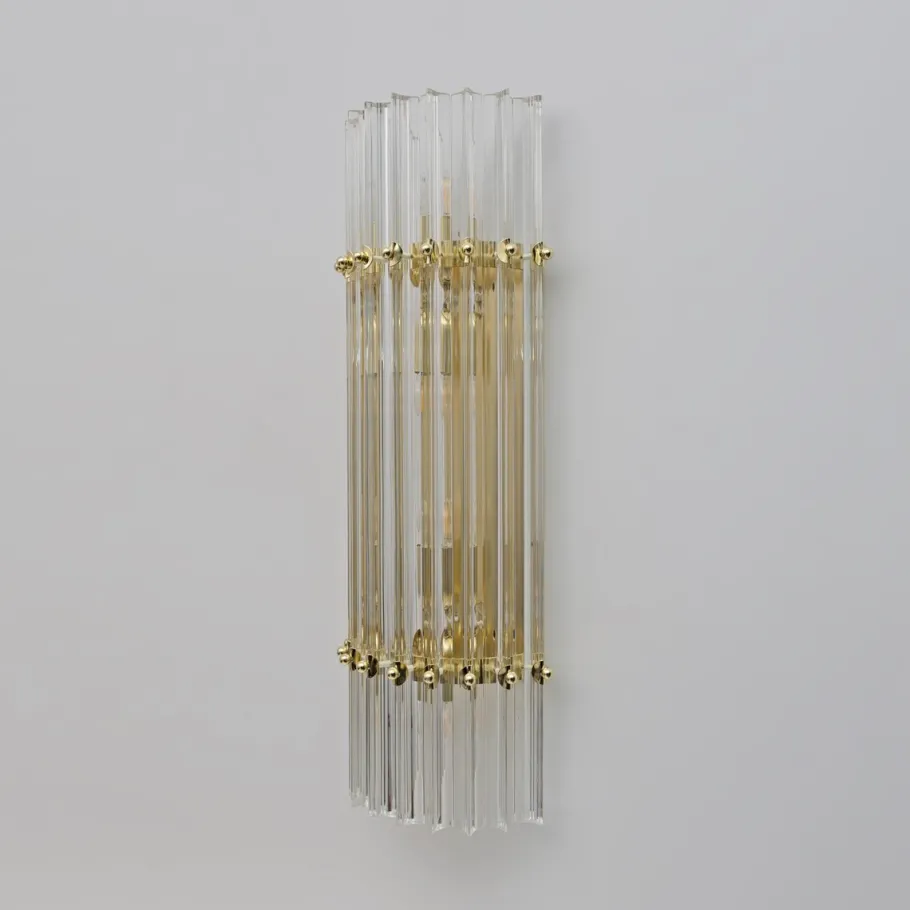 New Pamono Mid-Century Brass and Murano Glass Triedri Sconces in the style of Venini, 2000s, Set of 2