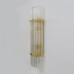 New Pamono Mid-Century Brass and Murano Glass Triedri Sconces in the style of Venini, 2000s, Set of 2