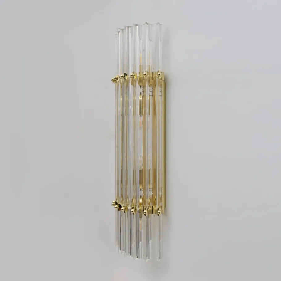 New Pamono Mid-Century Brass and Murano Glass Triedri Sconces in the style of Venini, 2000s, Set of 2