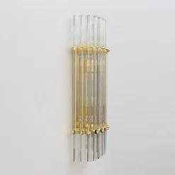 New Pamono Mid-Century Brass and Murano Glass Triedri Sconces in the style of Venini, 2000s, Set of 2