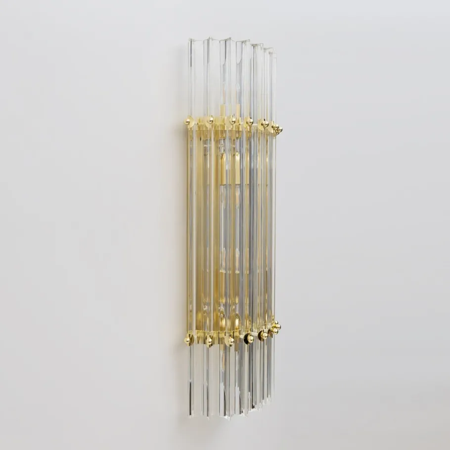 New Pamono Mid-Century Brass and Murano Glass Triedri Sconces in the style of Venini, 2000s, Set of 2