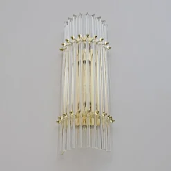 New Pamono Mid-Century Brass and Murano Glass Triedri Sconces in the style of Venini, 2000s, Set of 2