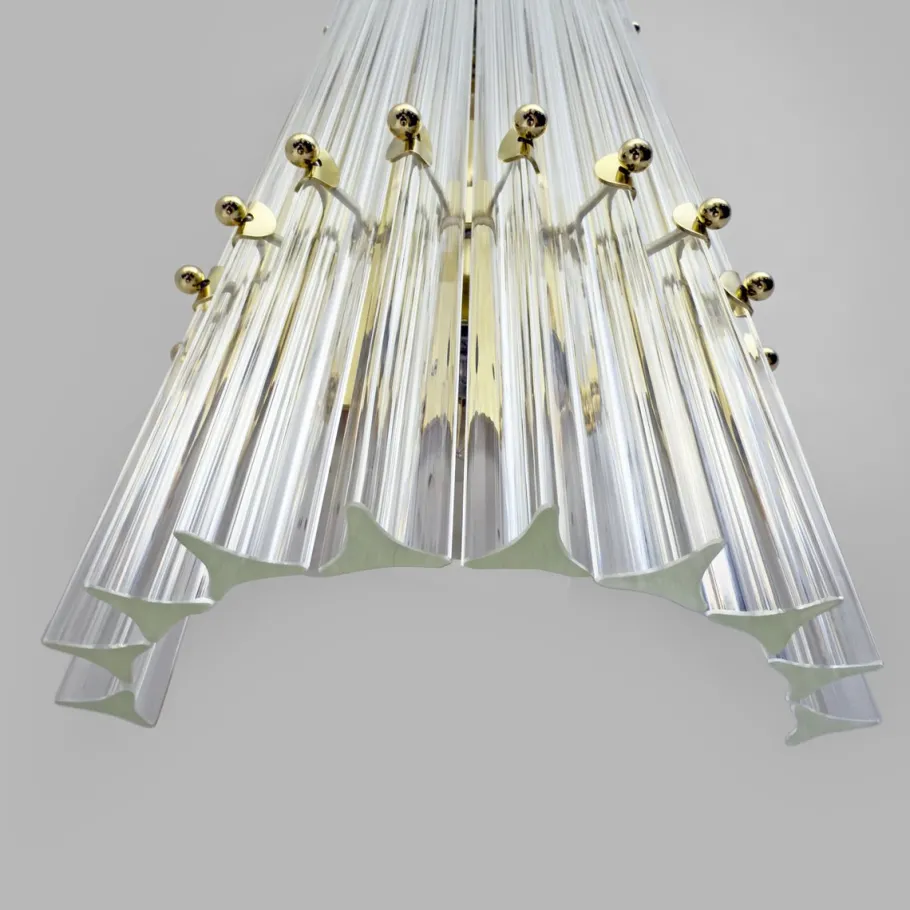 New Pamono Mid-Century Brass and Murano Glass Triedri Sconces in the style of Venini, 2000s, Set of 2