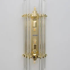 New Pamono Mid-Century Brass and Murano Glass Triedri Sconces in the style of Venini, 2000s, Set of 2