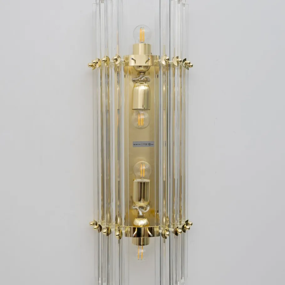 New Pamono Mid-Century Brass and Murano Glass Triedri Sconces in the style of Venini, 2000s, Set of 2
