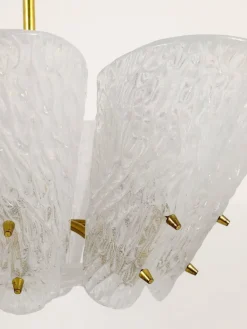 Hot Pamono Mid-Century Brass Chandelier with White Textured Glass Lamp Shades attributed to J. T. Kalmar for Kalmar, 1950s