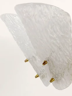 Hot Pamono Mid-Century Brass Chandelier with White Textured Glass Lamp Shades attributed to J. T. Kalmar for Kalmar, 1950s