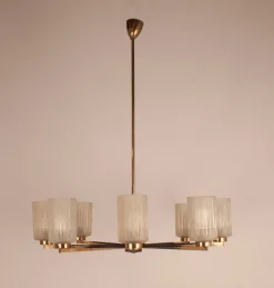 Hot Pamono Mid-Century Brass Chandelier with Glass Lampshades, Germany