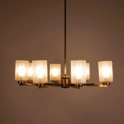 Hot Pamono Mid-Century Brass Chandelier with Glass Lampshades, Germany