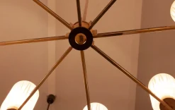 Hot Pamono Mid-Century Brass Chandelier with Glass Lampshades, Germany