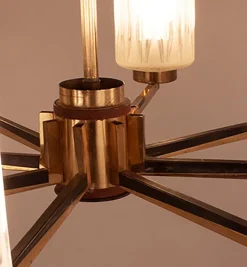 Hot Pamono Mid-Century Brass Chandelier with Glass Lampshades, Germany