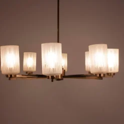 Hot Pamono Mid-Century Brass Chandelier with Glass Lampshades, Germany