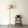 Discount Pamono Mid-Century Brass Reeded Floor Lamp with Arched Tripod Feet, France, 1950s