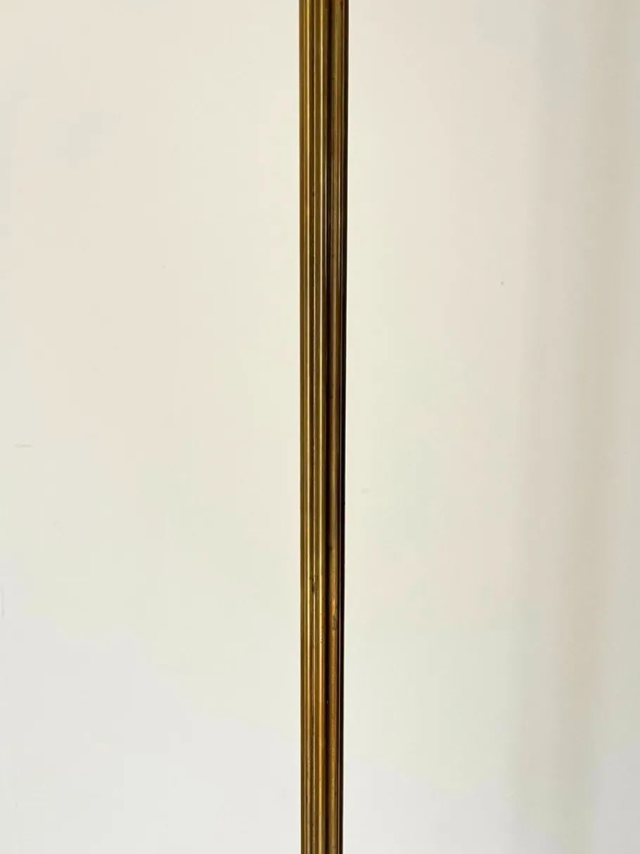 Discount Pamono Mid-Century Brass Reeded Floor Lamp with Arched Tripod Feet, France, 1950s