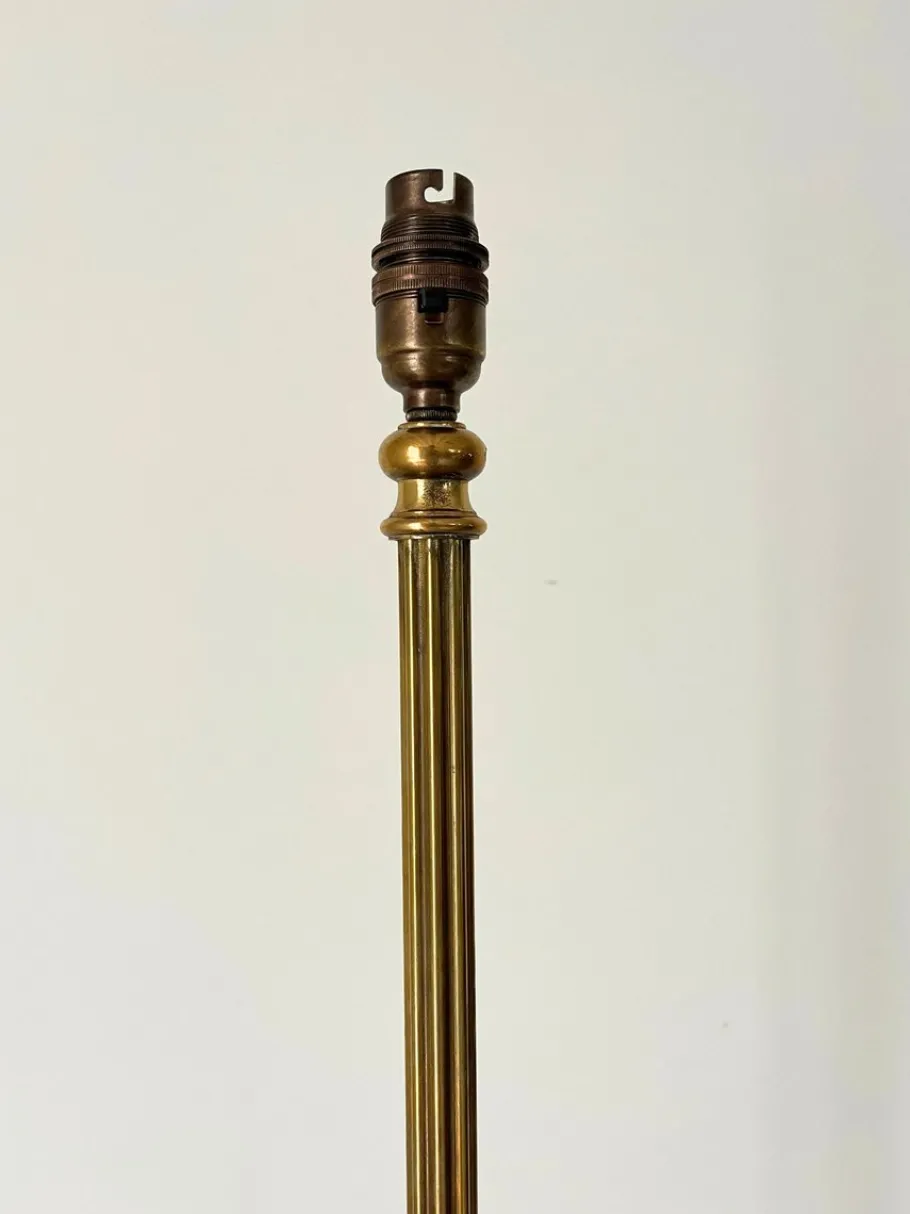 Discount Pamono Mid-Century Brass Reeded Floor Lamp with Arched Tripod Feet, France, 1950s