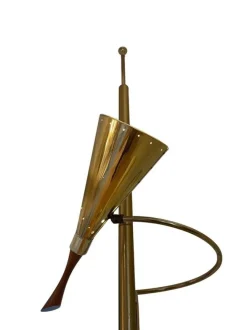 Pamono Mid-Century Brass Tension Pole Lamp with Spiral Arms and Cone Shades attributed to Stiffel, 1950s