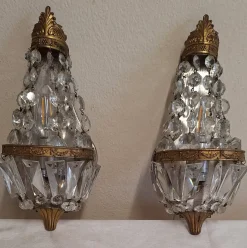 Sale Pamono Mid-Century Brass Wall Lamps Crystal Glass Drops, 1950s, Set of 2