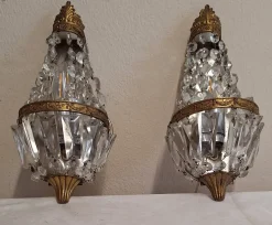 Sale Pamono Mid-Century Brass Wall Lamps Crystal Glass Drops, 1950s, Set of 2