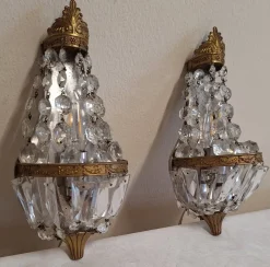 Sale Pamono Mid-Century Brass Wall Lamps Crystal Glass Drops, 1950s, Set of 2