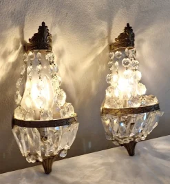 Sale Pamono Mid-Century Brass Wall Lamps Crystal Glass Drops, 1950s, Set of 2