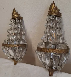 Sale Pamono Mid-Century Brass Wall Lamps Crystal Glass Drops, 1950s, Set of 2
