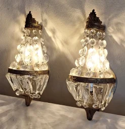 Sale Pamono Mid-Century Brass Wall Lamps Crystal Glass Drops, 1950s, Set of 2