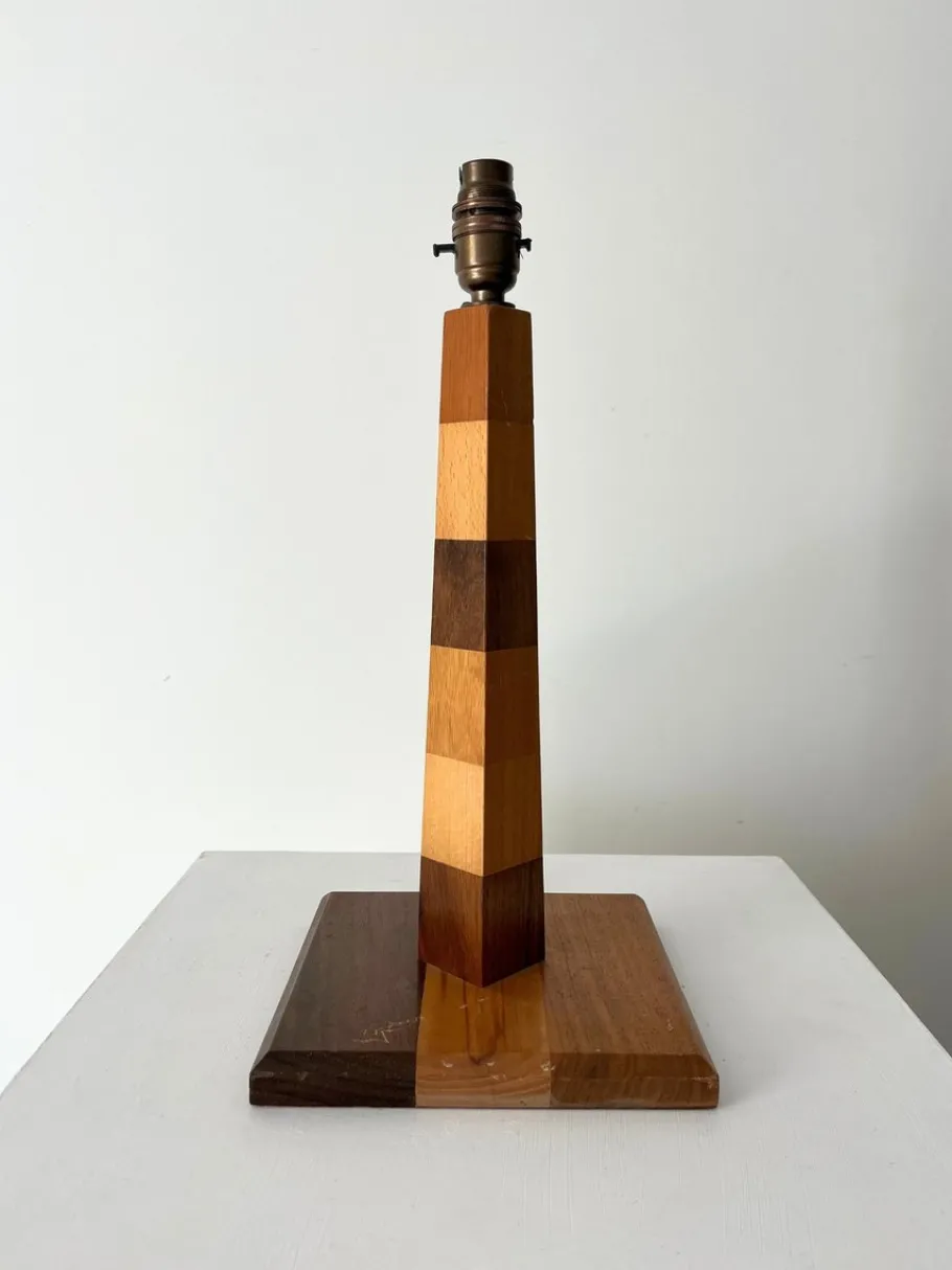 Sale Pamono Mid-Century British Handmade Striped Wooden Table Lamp, 1960s