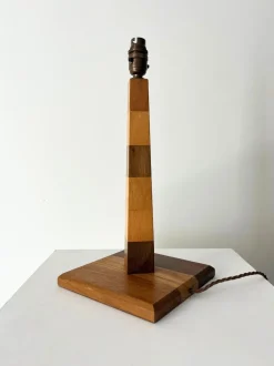 Sale Pamono Mid-Century British Handmade Striped Wooden Table Lamp, 1960s