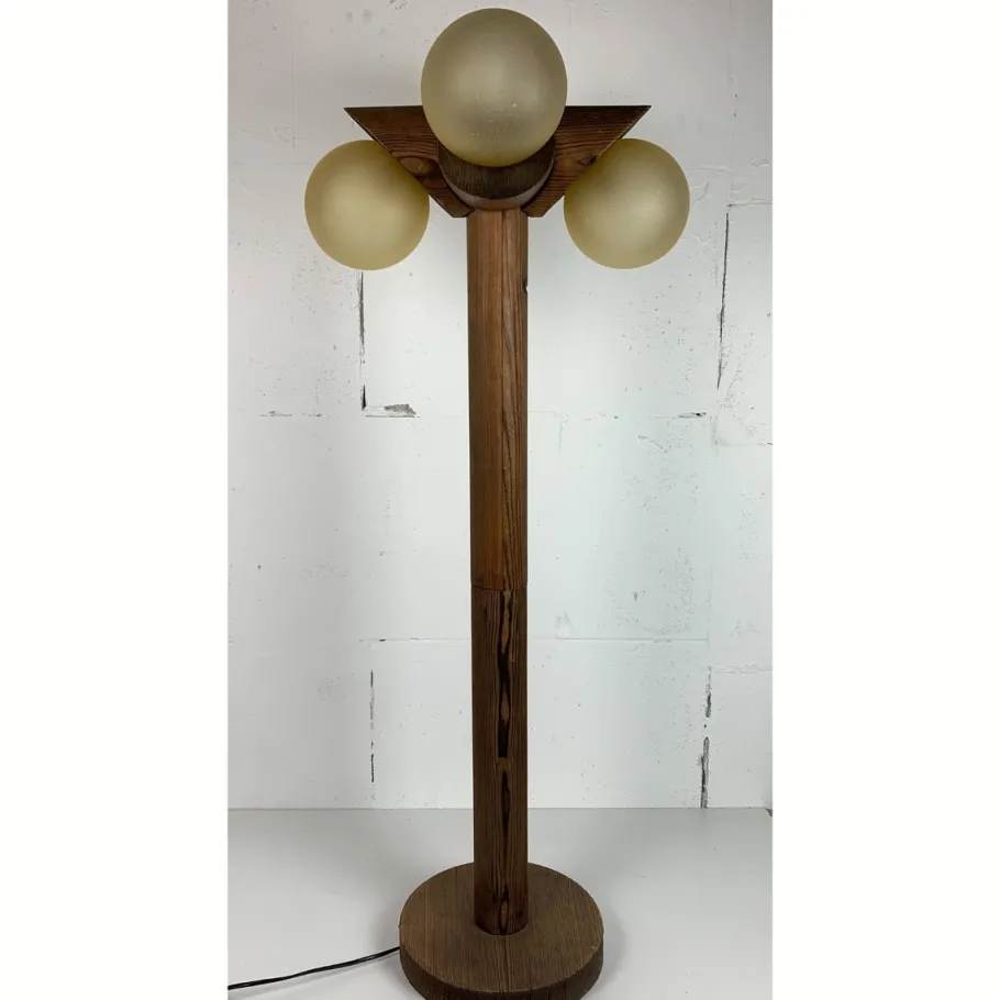 Sale Pamono Mid-Century Brutalist Oak Floor Lamp with 4 Spheres from Temde Leuchten, 1970s