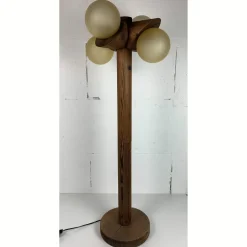 Sale Pamono Mid-Century Brutalist Oak Floor Lamp with 4 Spheres from Temde Leuchten, 1970s