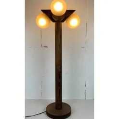 Sale Pamono Mid-Century Brutalist Oak Floor Lamp with 4 Spheres from Temde Leuchten, 1970s