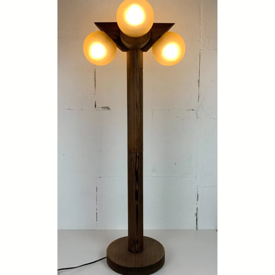 Sale Pamono Mid-Century Brutalist Oak Floor Lamp with 4 Spheres from Temde Leuchten, 1970s
