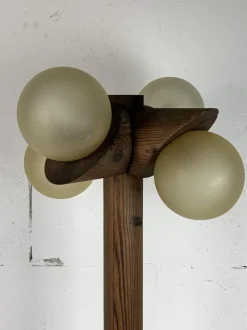 Sale Pamono Mid-Century Brutalist Oak Floor Lamp with 4 Spheres from Temde Leuchten, 1970s