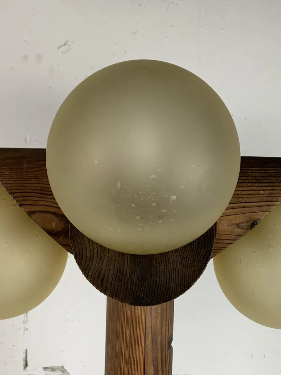 Sale Pamono Mid-Century Brutalist Oak Floor Lamp with 4 Spheres from Temde Leuchten, 1970s