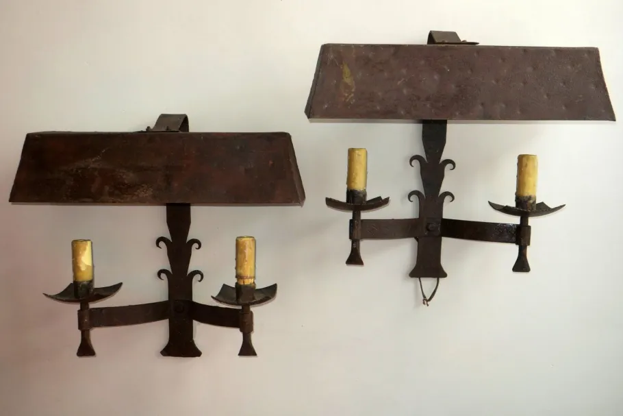 Clearance Pamono Mid-Century Brutalist Patinated Iron Wall Lights, 1960s, Set of 2