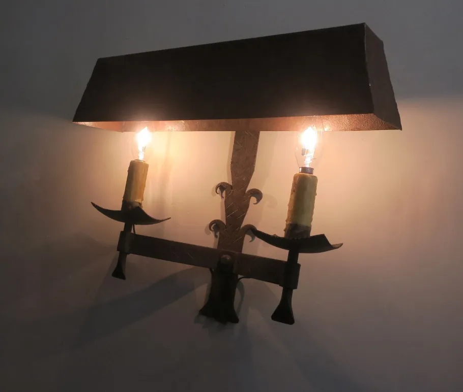 Clearance Pamono Mid-Century Brutalist Patinated Iron Wall Lights, 1960s, Set of 2