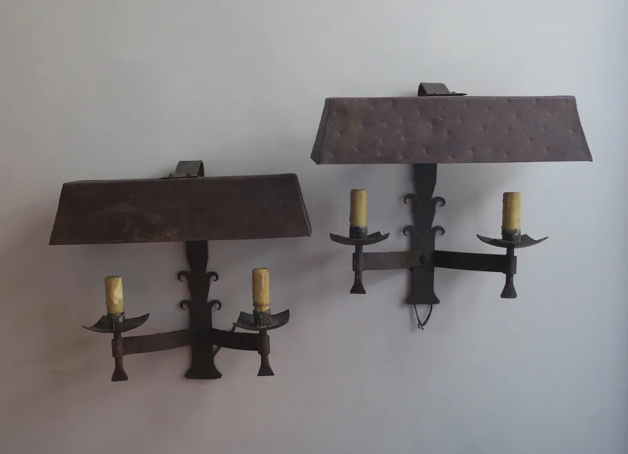 Clearance Pamono Mid-Century Brutalist Patinated Iron Wall Lights, 1960s, Set of 2