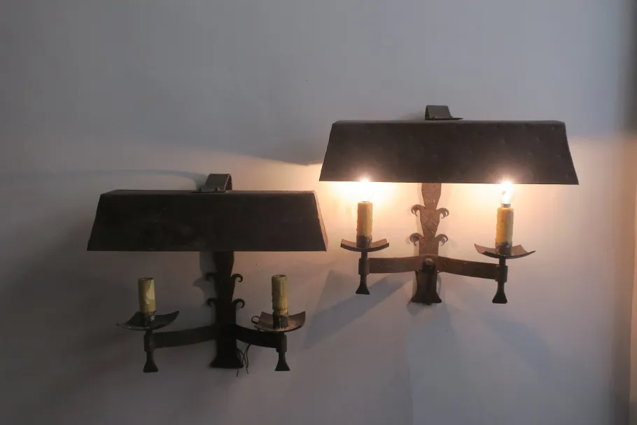 Clearance Pamono Mid-Century Brutalist Patinated Iron Wall Lights, 1960s, Set of 2