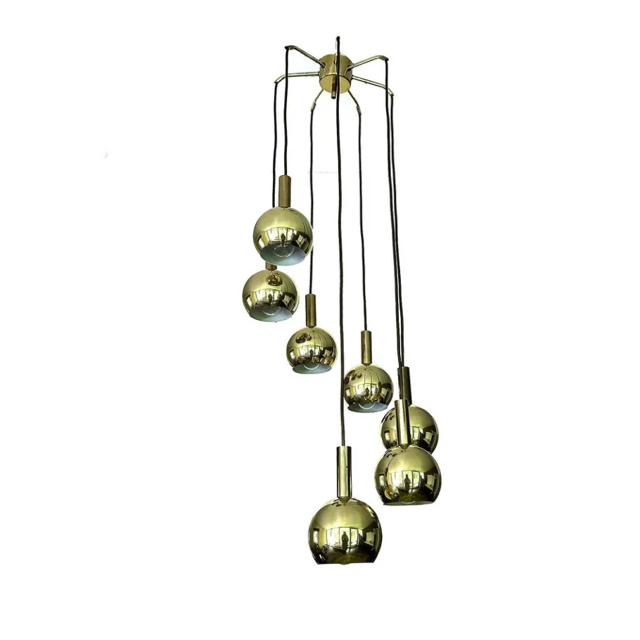 New Pamono Mid-Century Cascade Pendant Light in Brass from Staff Leuchten, 1970s