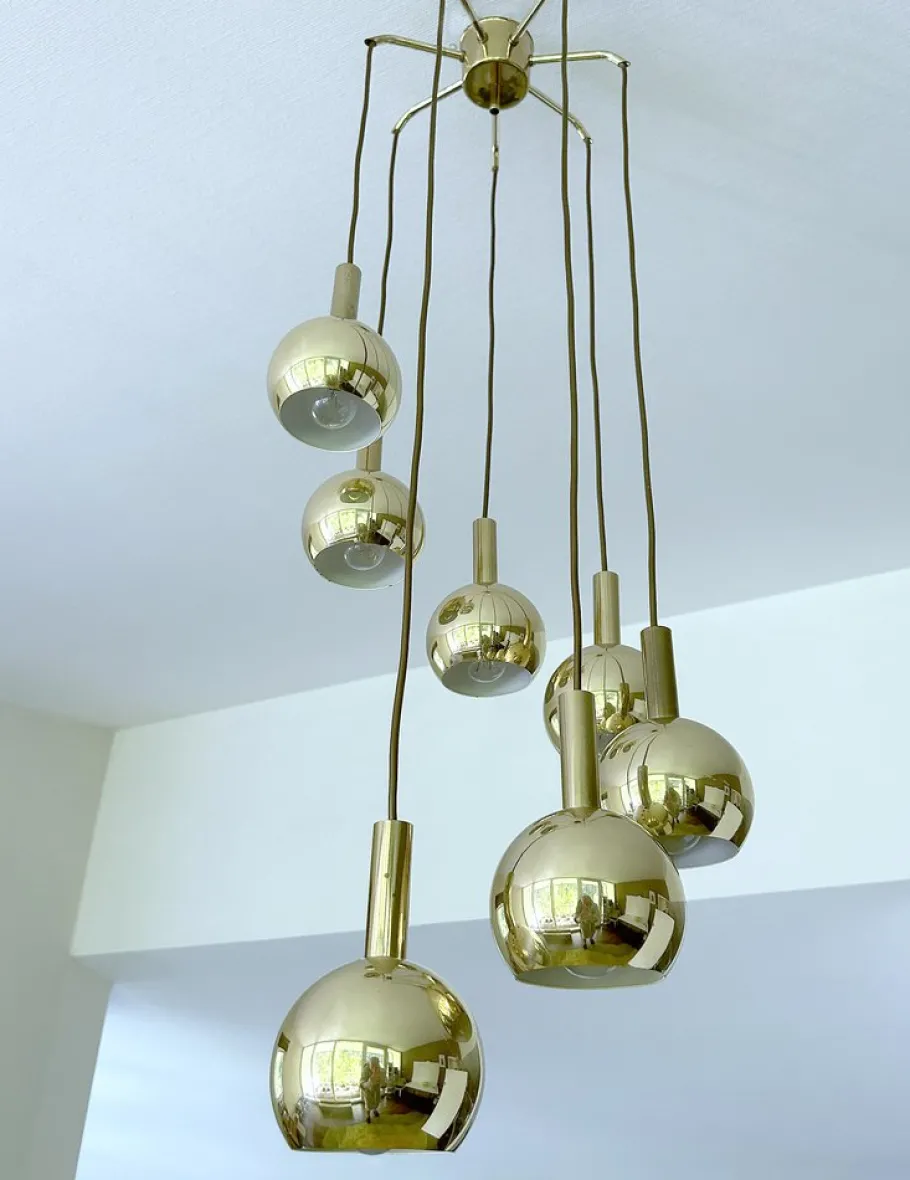 New Pamono Mid-Century Cascade Pendant Light in Brass from Staff Leuchten, 1970s