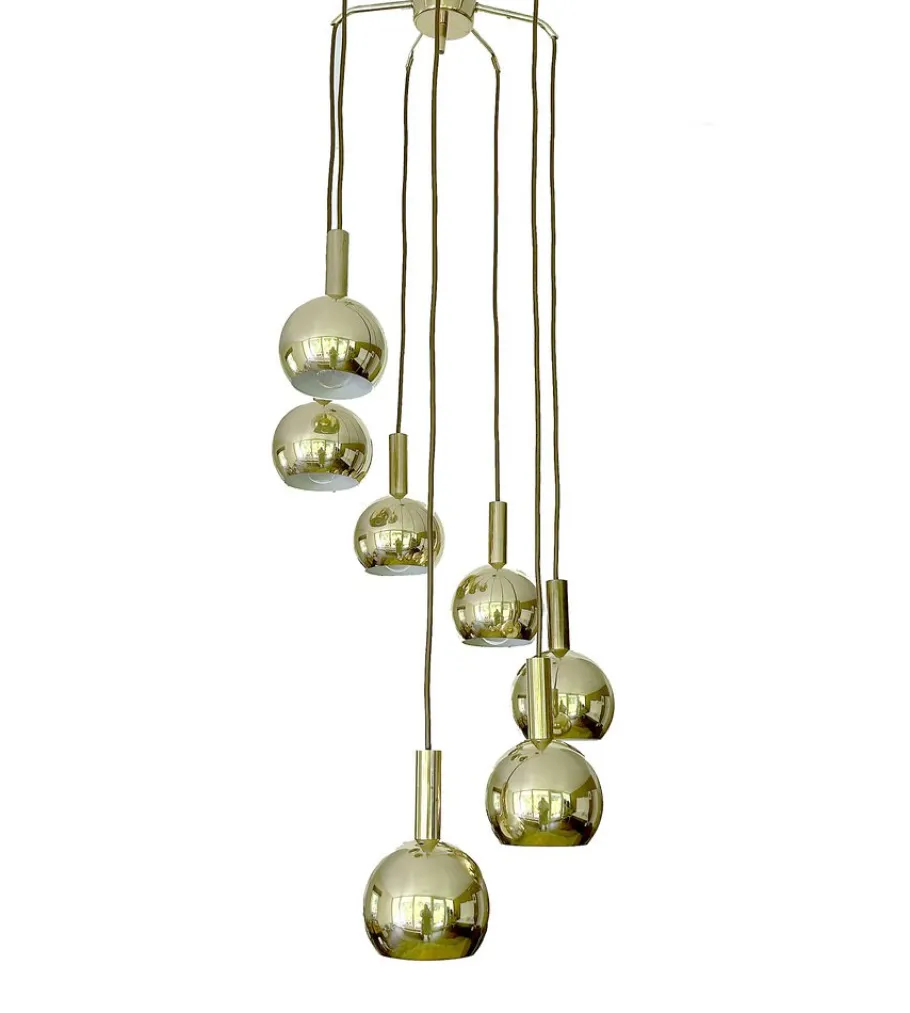 New Pamono Mid-Century Cascade Pendant Light in Brass from Staff Leuchten, 1970s