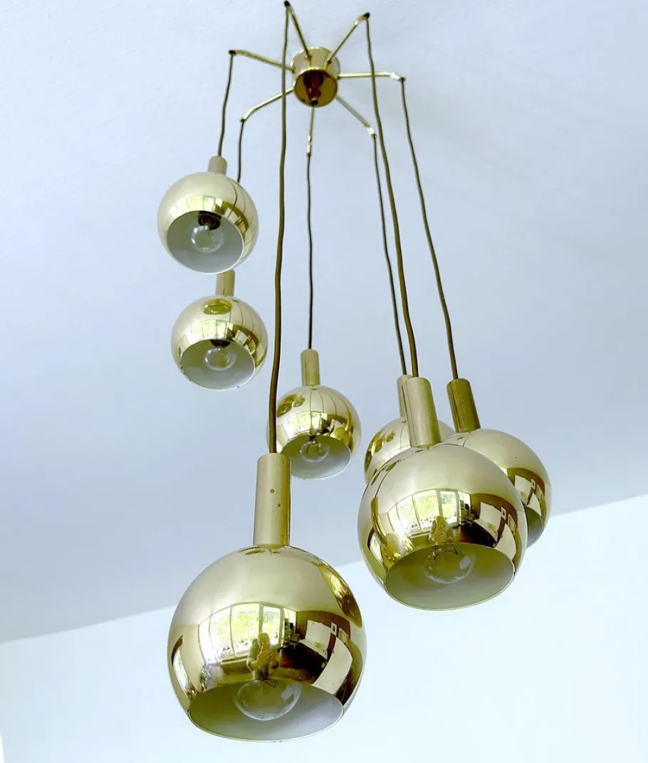 New Pamono Mid-Century Cascade Pendant Light in Brass from Staff Leuchten, 1970s