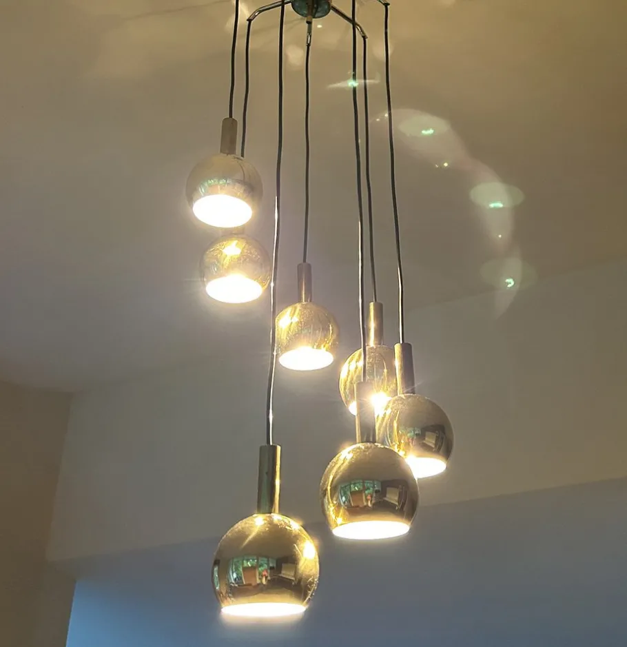New Pamono Mid-Century Cascade Pendant Light in Brass from Staff Leuchten, 1970s