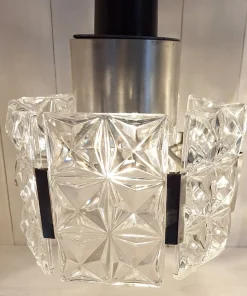 Discount Pamono Mid-Century Ceiling Lamps with Silver-Plated Metal Rods and Clear Crystal Plate Inserts from Hillebrand, 1960s, Set of 2