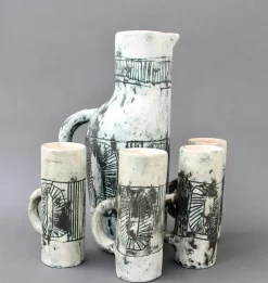 Best Pamono Mid-Century Ceramic Pitcher and Drinking Cups by Jacques Blin, 1950s, Set of 5