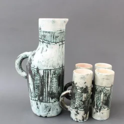 Best Pamono Mid-Century Ceramic Pitcher and Drinking Cups by Jacques Blin, 1950s, Set of 5