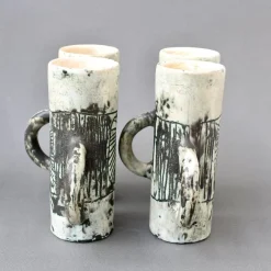 Best Pamono Mid-Century Ceramic Pitcher and Drinking Cups by Jacques Blin, 1950s, Set of 5