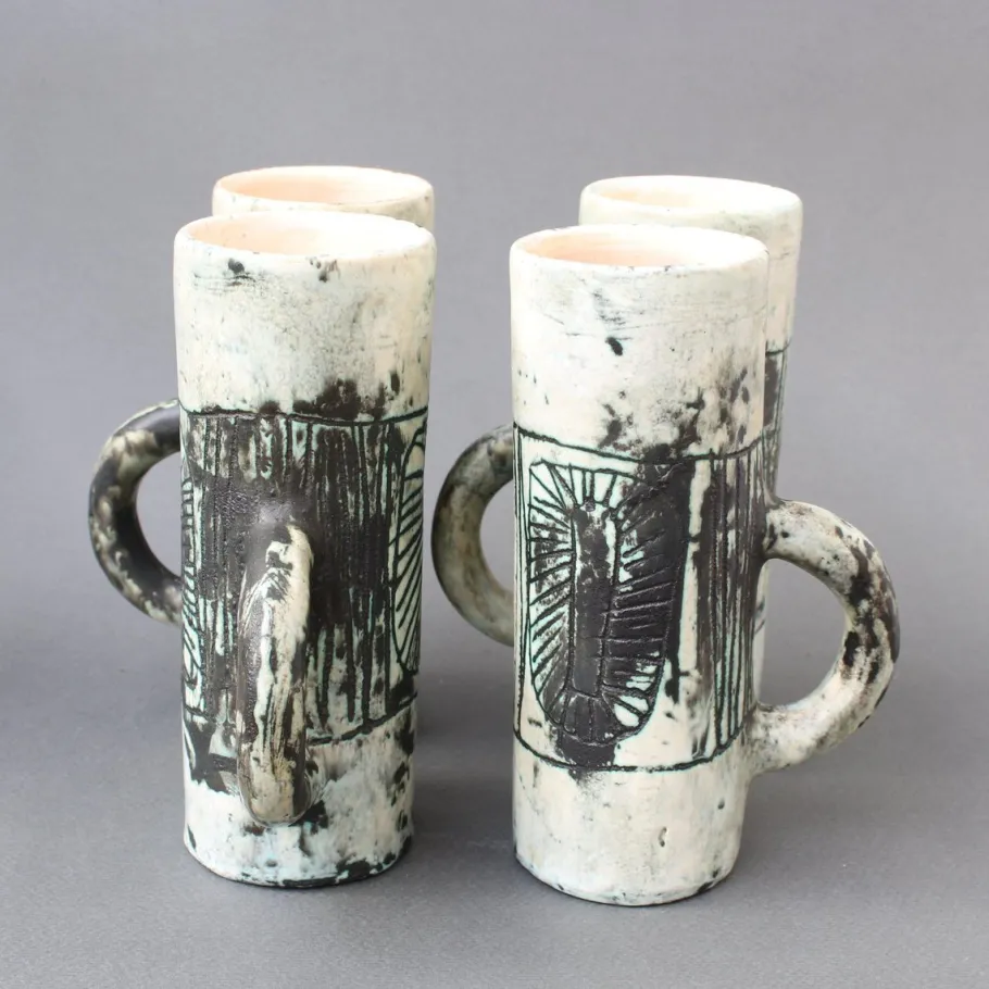 Best Pamono Mid-Century Ceramic Pitcher and Drinking Cups by Jacques Blin, 1950s, Set of 5