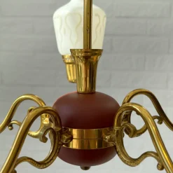 New Pamono Mid-Century Chandelier in Brass and Opal Glass, Sweden, 1950s